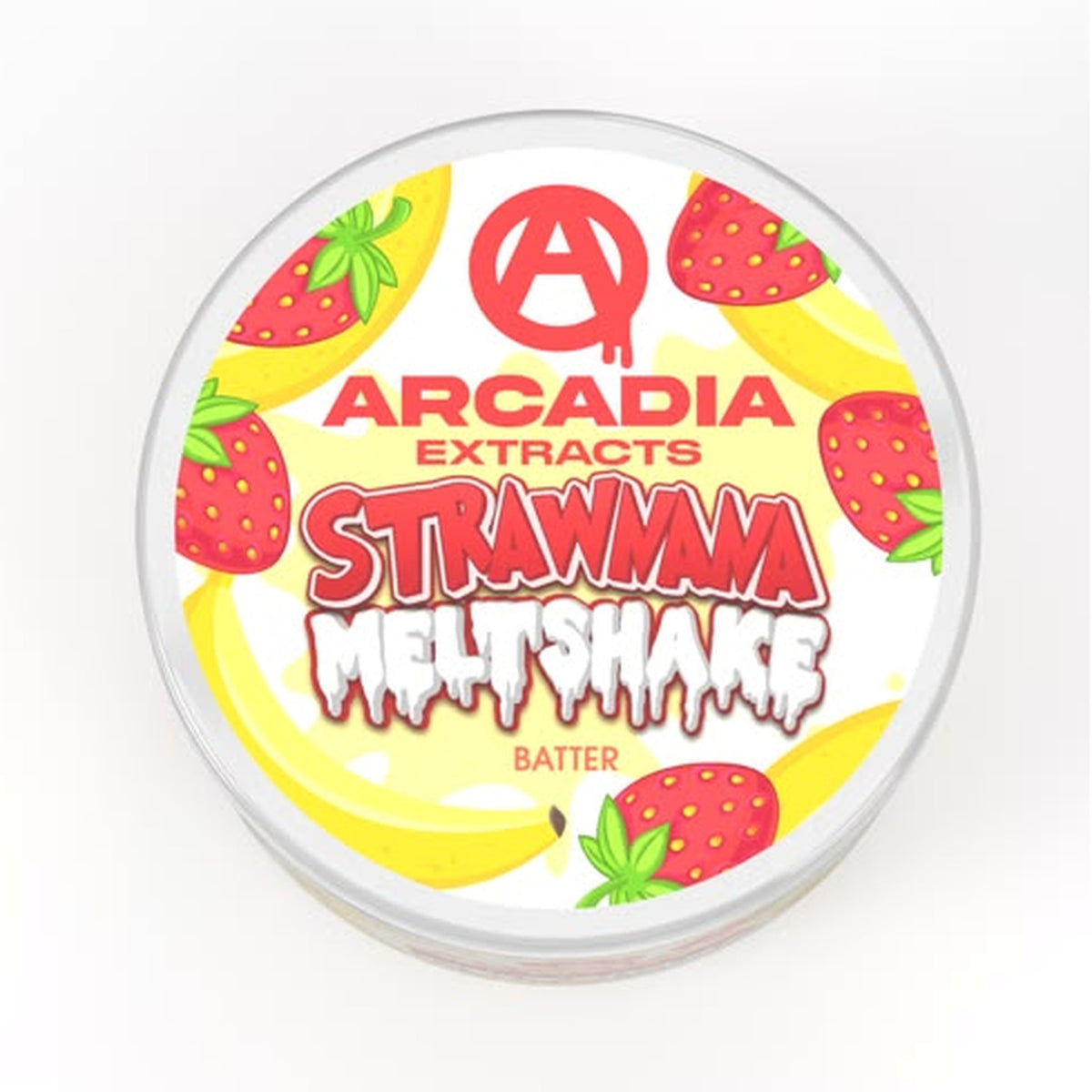 Arcadia THCA Live Resin Badder · Strawnana Meltshake lid