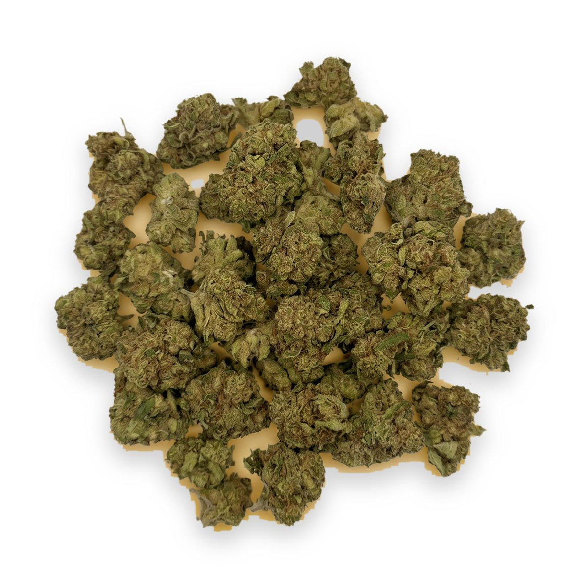 Cherry Og THCA flower buds, Arcadia budget smalls grade, on white