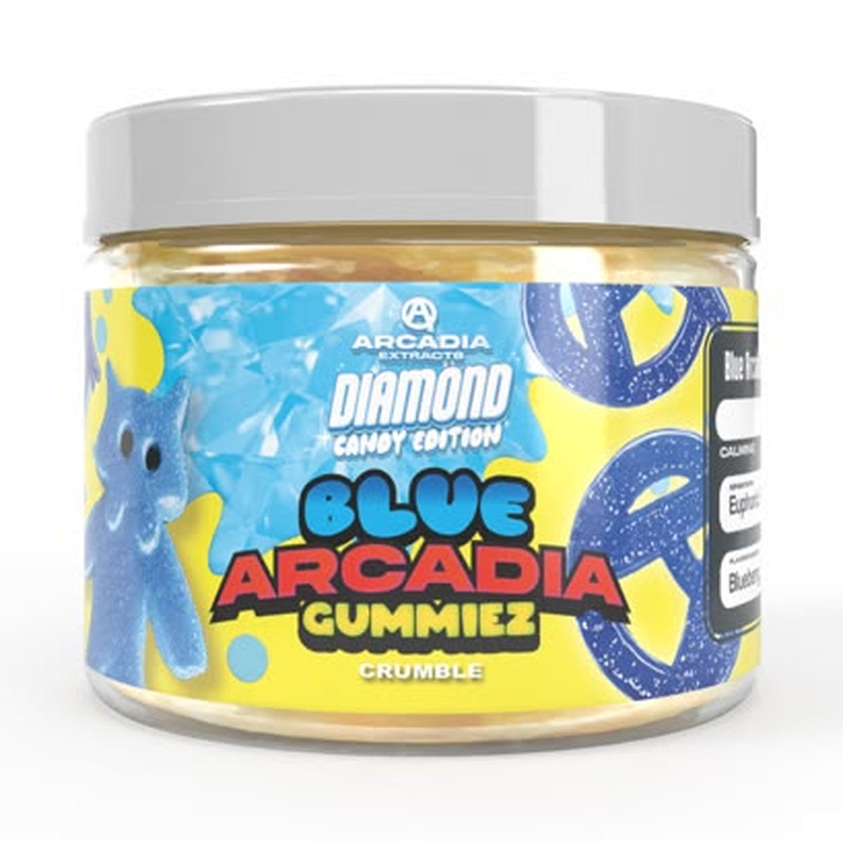 Arcadia THCA Live Resin Diamonds · Blue Arcadia Gummiez jar
