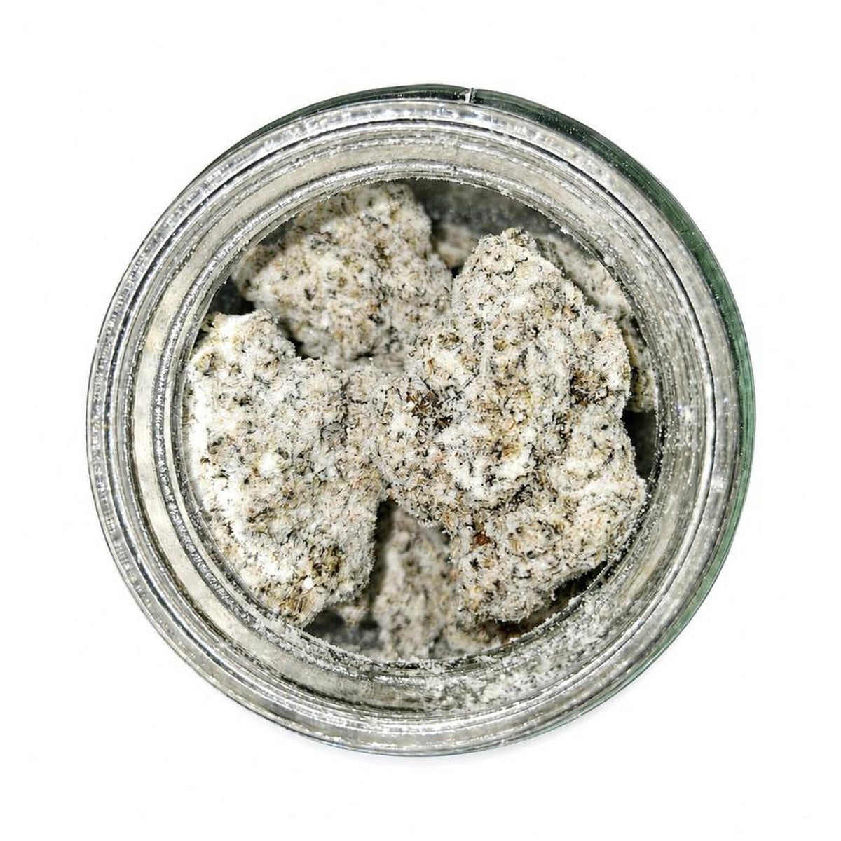Arcadia THCA Snowcaps · Chemdawg open jar top view