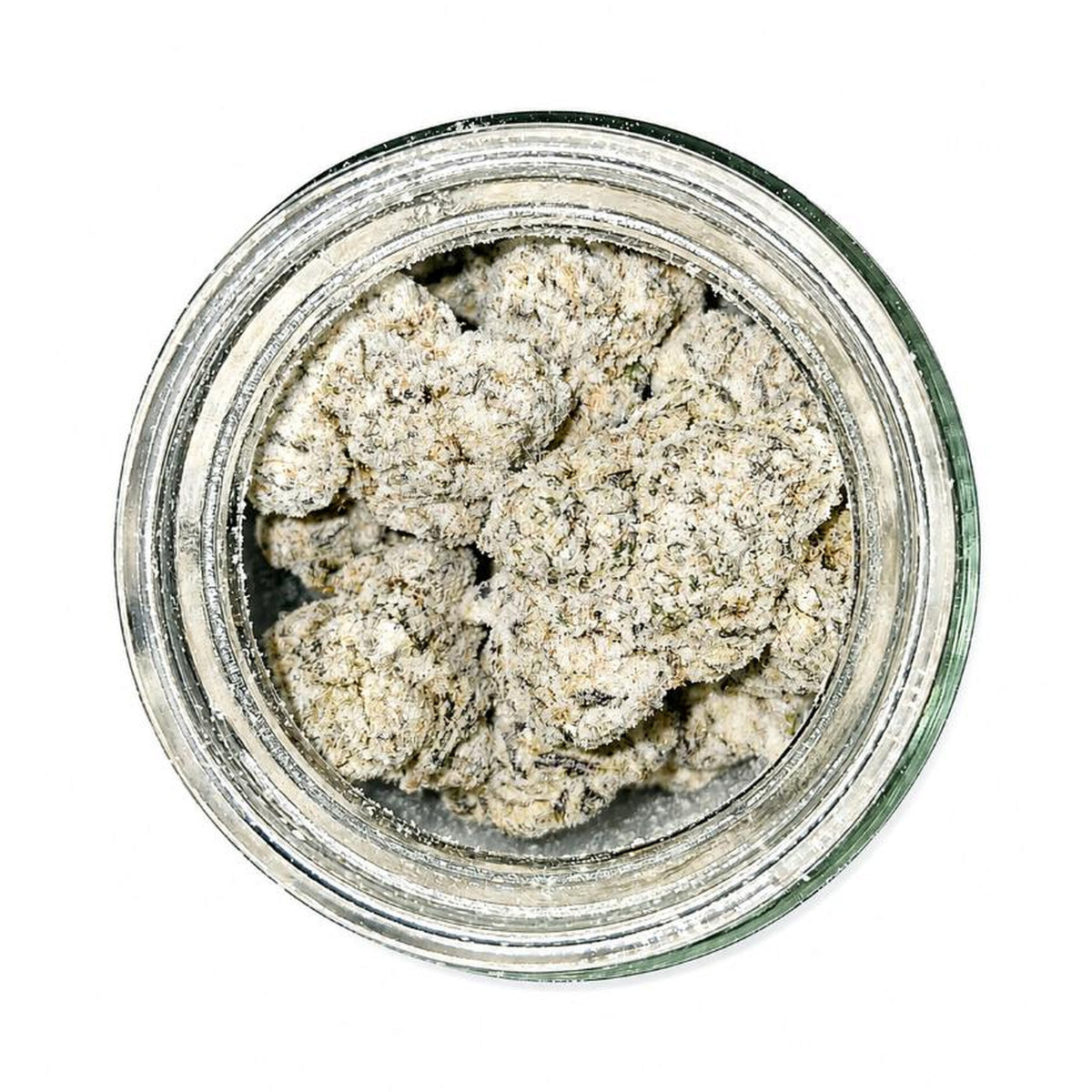 Arcadia THCA Snowcaps · Cherry AK-47 open jar top view