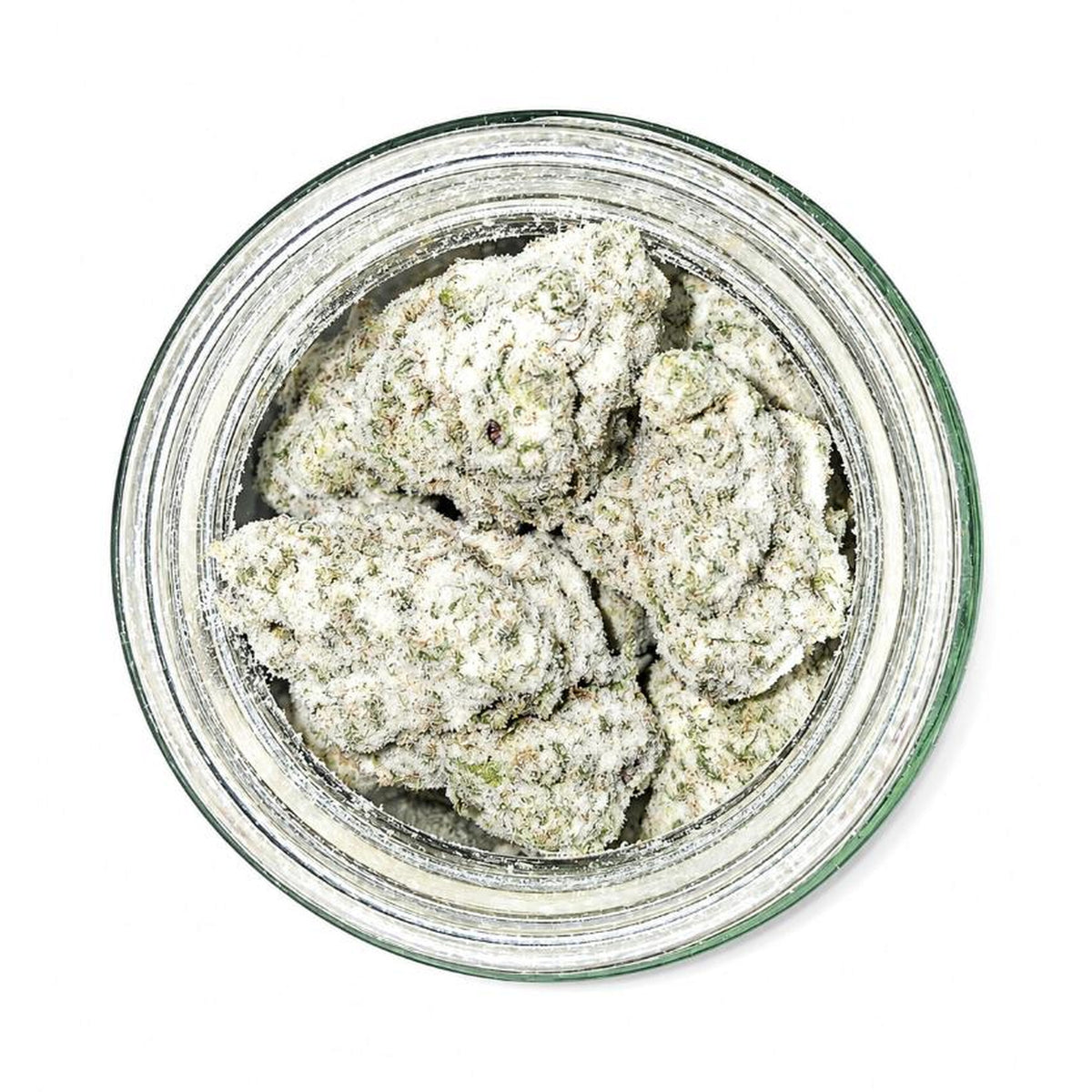Arcadia THCA Snowcaps · OG Kush open jar top view
