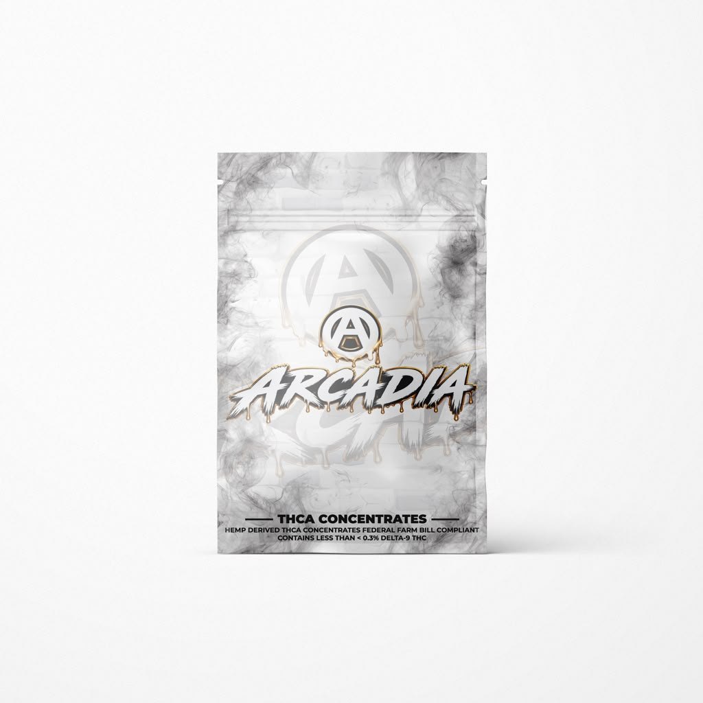 Arcadia THCA Snowcaps · OG Kush resealable pouch